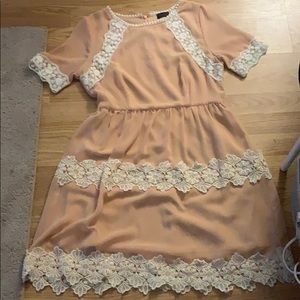 peach colored, lace dress